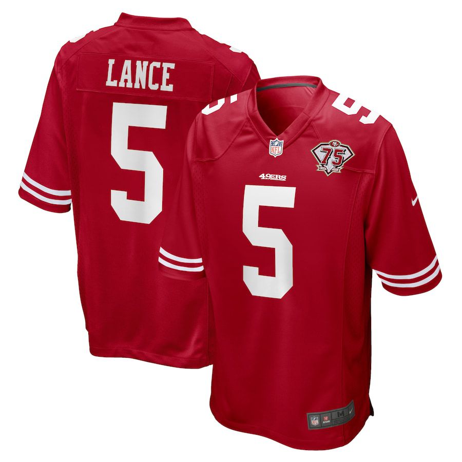 Men San Francisco 49ers #5 Trey Lance Nike Scarlet 75th Anniversary Player Game NFL Jersey->san francisco 49ers->NFL Jersey